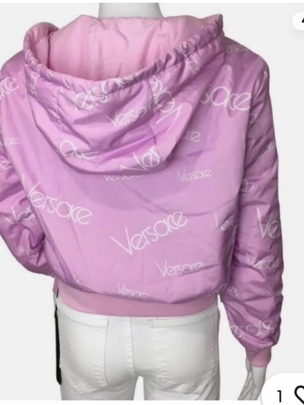 Versace Pink Logo Hooded Bomber Jacket - Picture 4 of 10